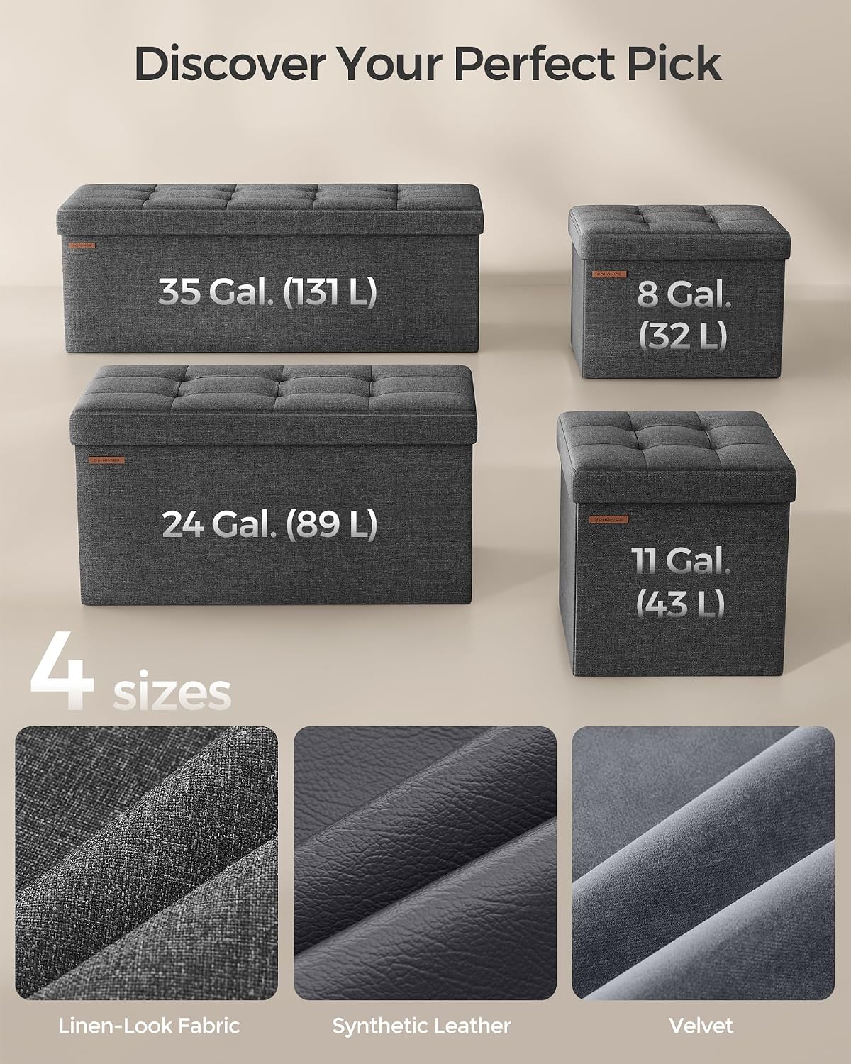 SONGMICS 30 Inches Folding Storage Ottoman Bench, Load 660 lb