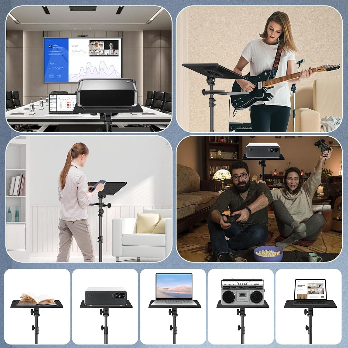 Projector Stand Tripod Laptop Tripod on Wheels with 2 Shelves