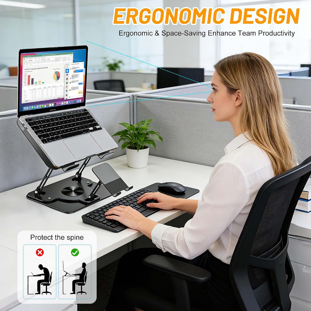 Laptop Stand with 360 Rotating Base,2-in-1 Computer Stand with Phone Holder