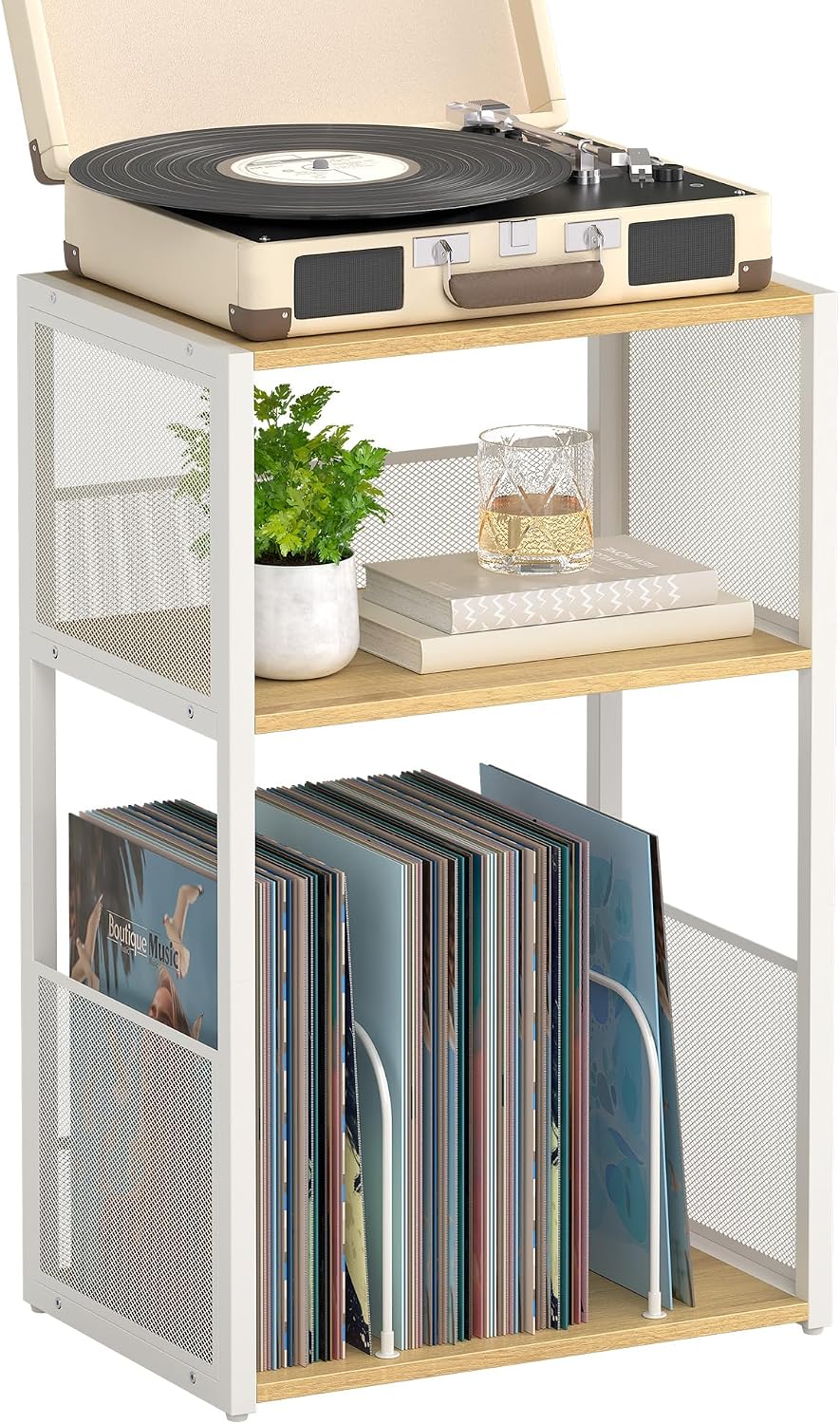 VASAGLE Record Player Stand, End Table with Record Storage up to 100 Albums