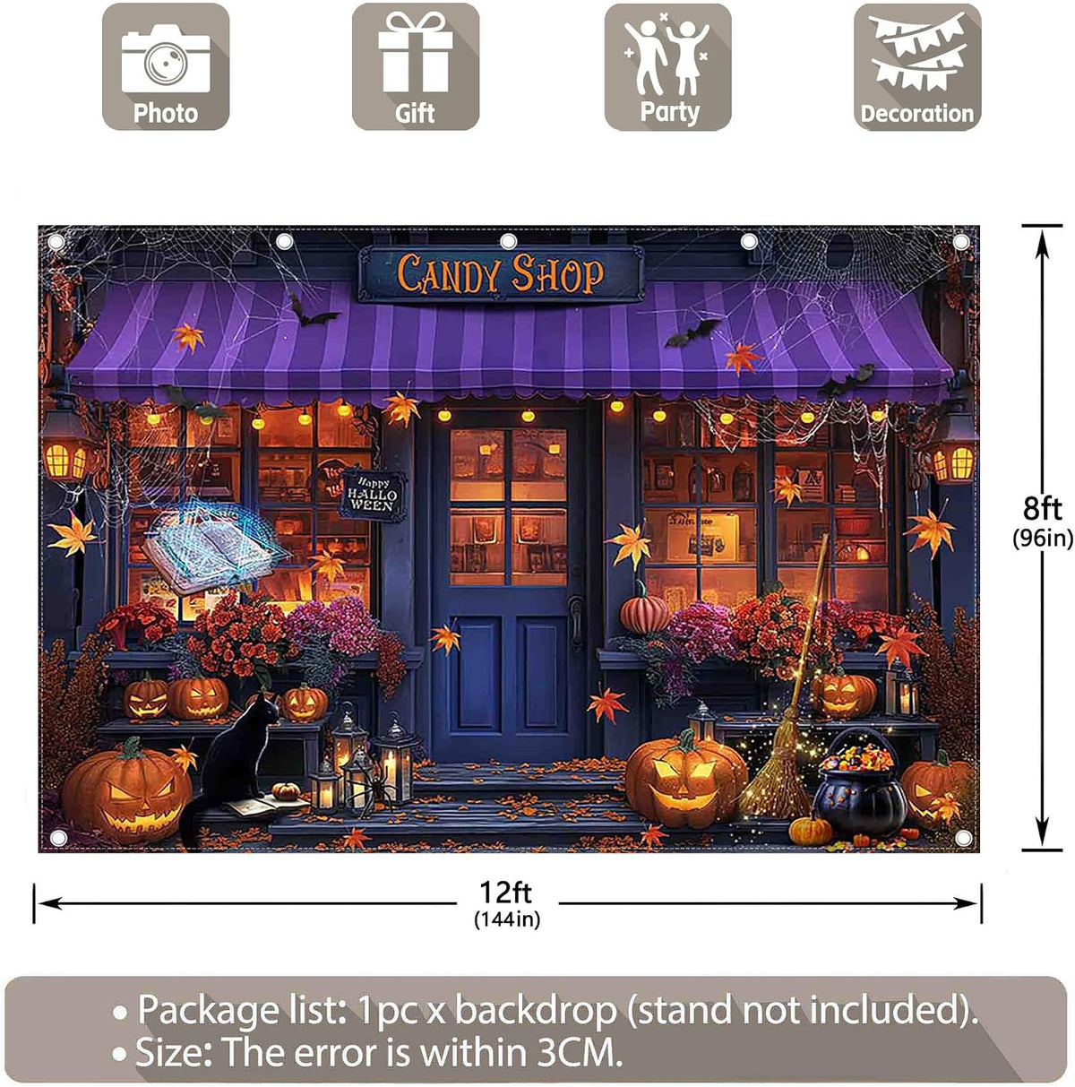 12x8ft Halloween Candy Shop Photography Backdrop Magic Witch Banner