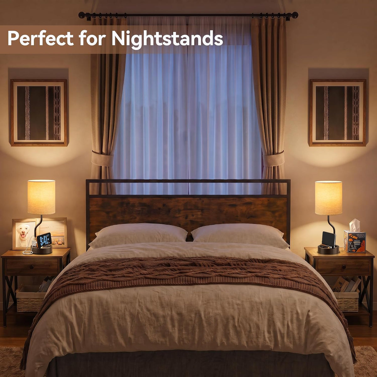 Fenmzee Bedside Lamps for Bedroom Set - 18" Beige Table Lamp for Nightstand