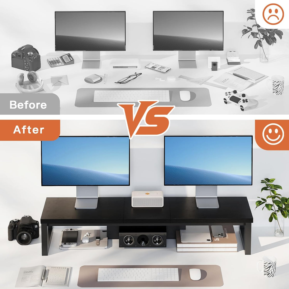Dual Monitor Stand Riser, Wood and Steel Monitor Stand for Desk, Multi-Purpos...