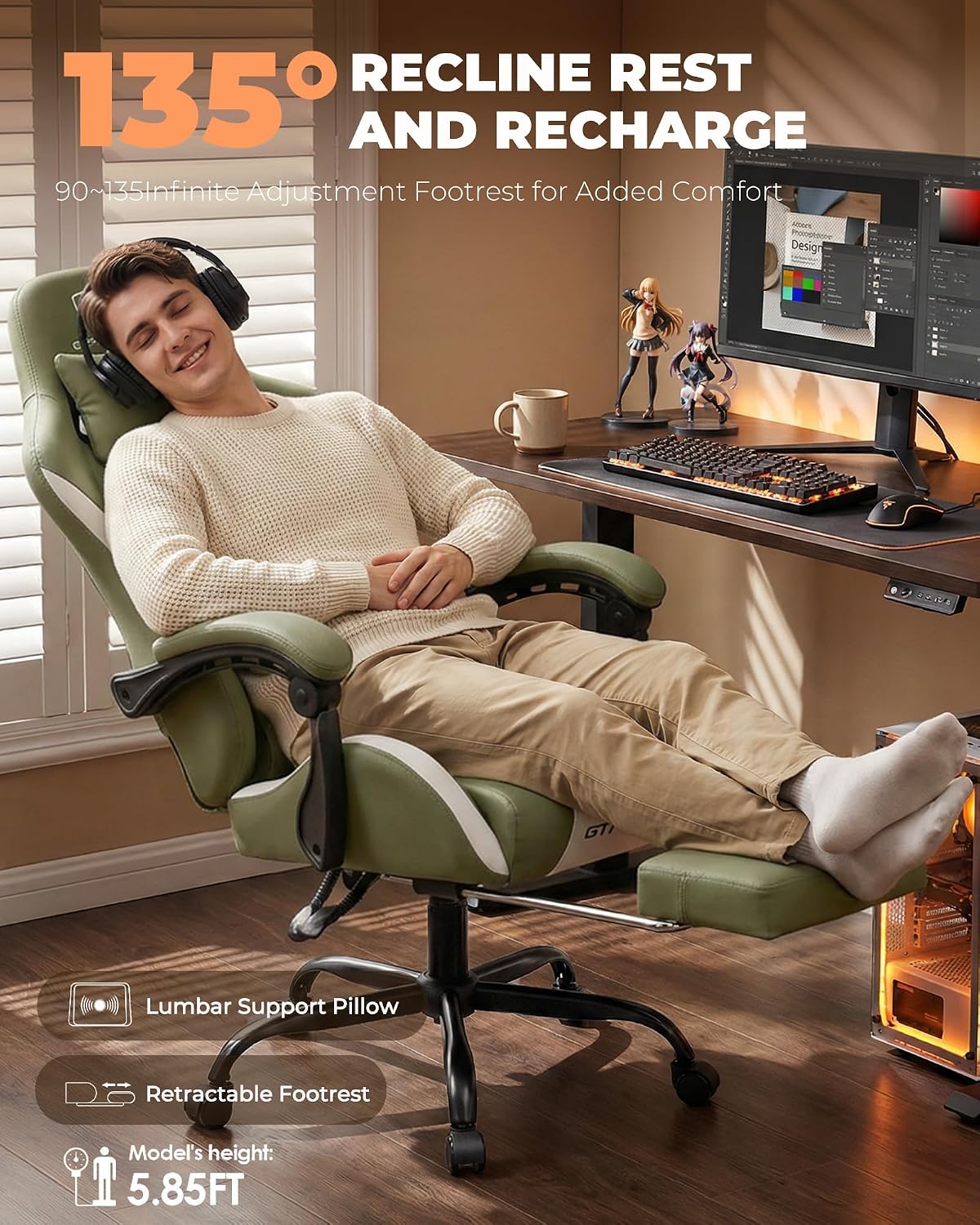 GTPLAYER Gaming Chair with Foot Rest & Pocket Spring Cushion, Ergonomic H...