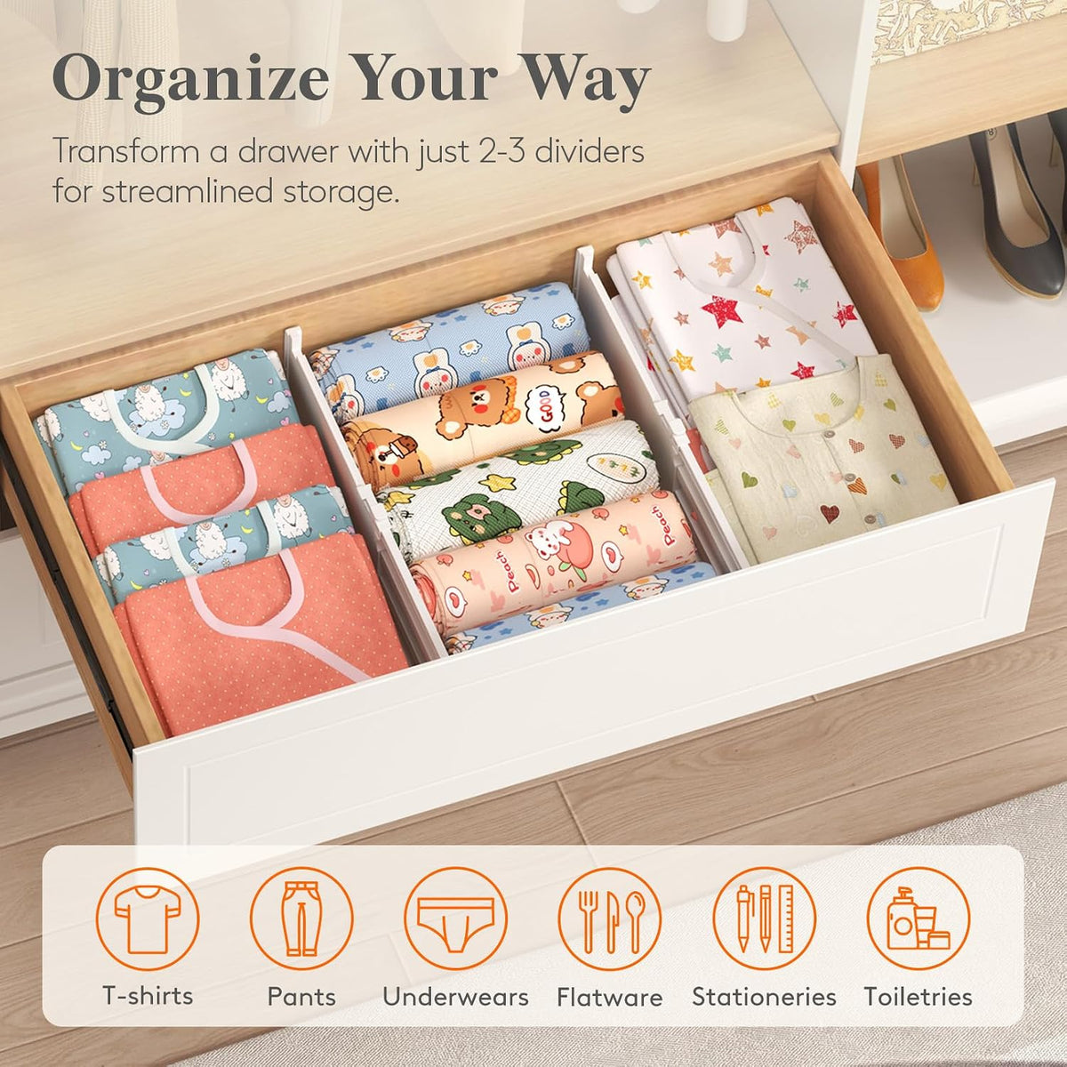 Lifewit 5" Tall Drawer Dividers, Adjustable Deep Drawer Organizer Clothes