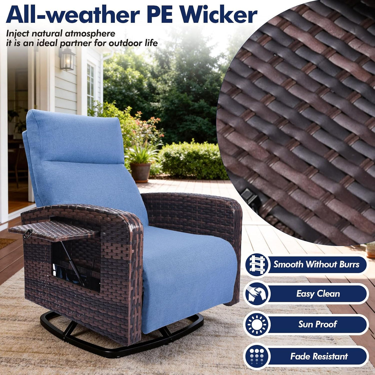 ZZW Outdoor Recliner Chair Set of 2, Wicker Patio Recliners with Adjustable B...