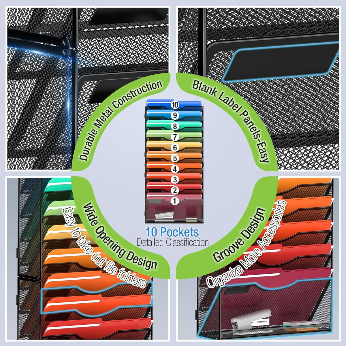 MINDEPOT 11 Tier Wall File Holder Hanging Wall Mount Paper File Organizer for...