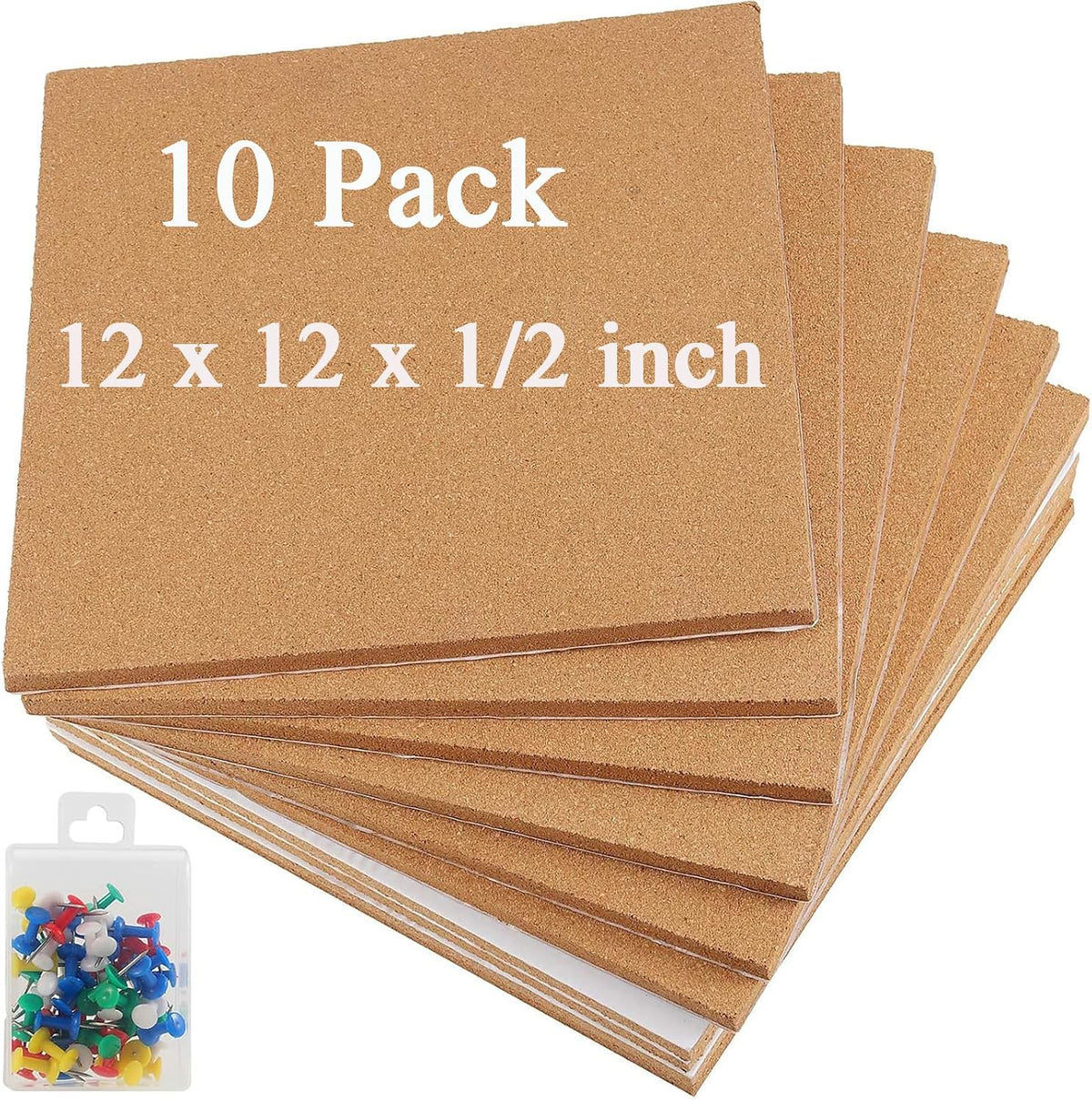 10 Pack Cork Board Tiles, 12 x 12 x 1/2 inch Bulletin Board Cork Panels, Cork...