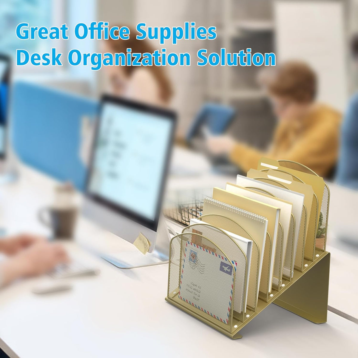 Inclined Desk File Organizer, 8-Section Upright Desk Organizer Standing File ...