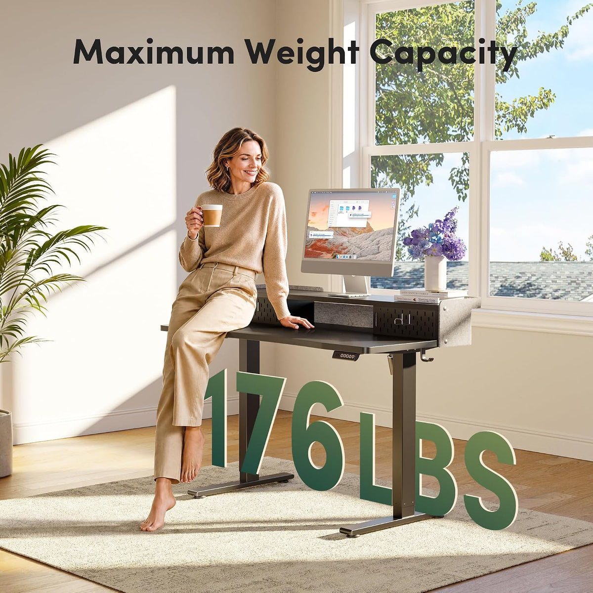FEZIBO 48 X 24 Inch Standing Desk with Storage, Adjustable Height Sit Stand D...