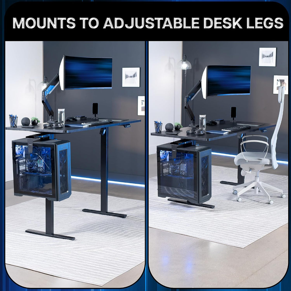 VIVO Black Clamp-on Desk Leg Large PC Mount, Mount-PCLC1
