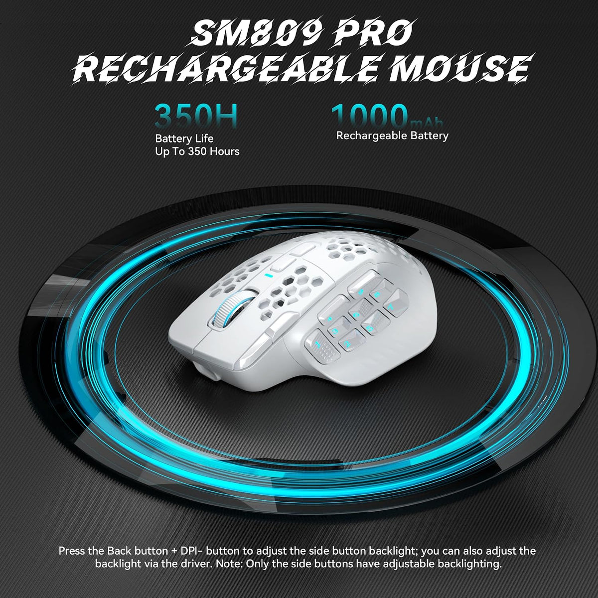 SM809 Pro Tri-Mode MMO Gaming Mouse, 16 Custom Buttons & 24000 DPI