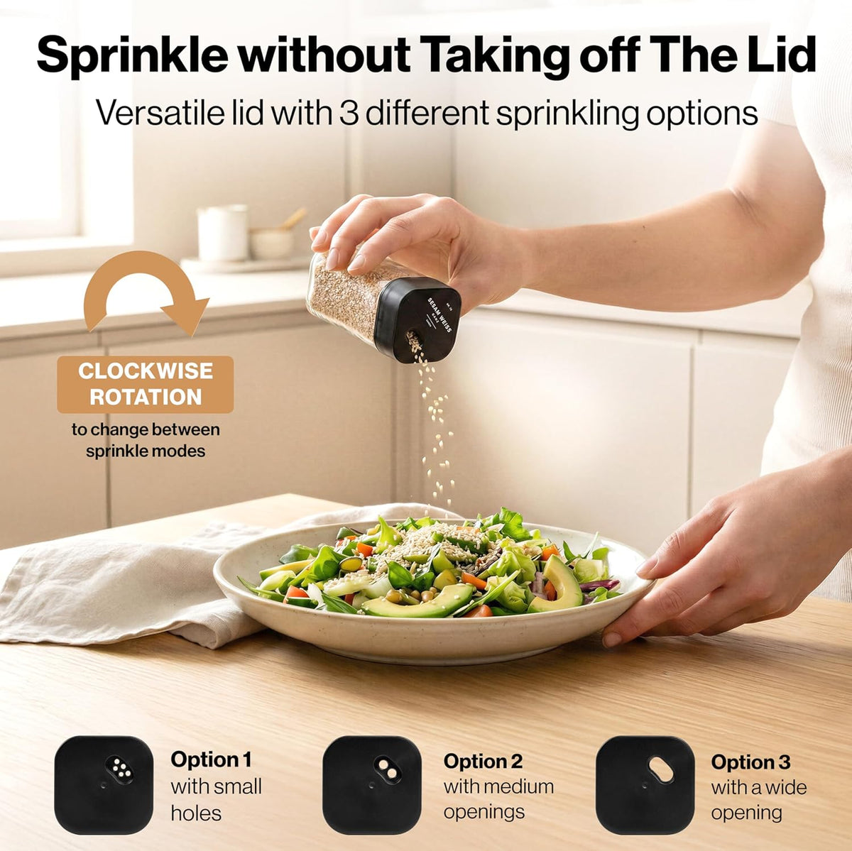 EDELHAUS Glass Square Spice Jars with Label, 24x Black Sprinkle Lids