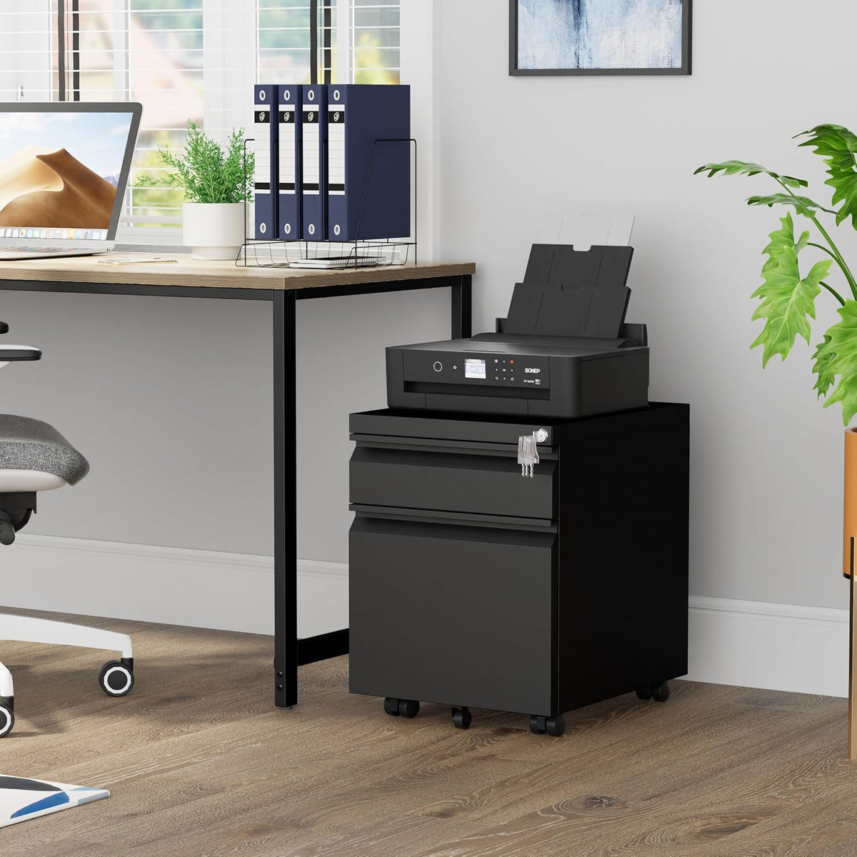 2 Drawer Metal Mobile File Cabinet with Lock and 4 Keys