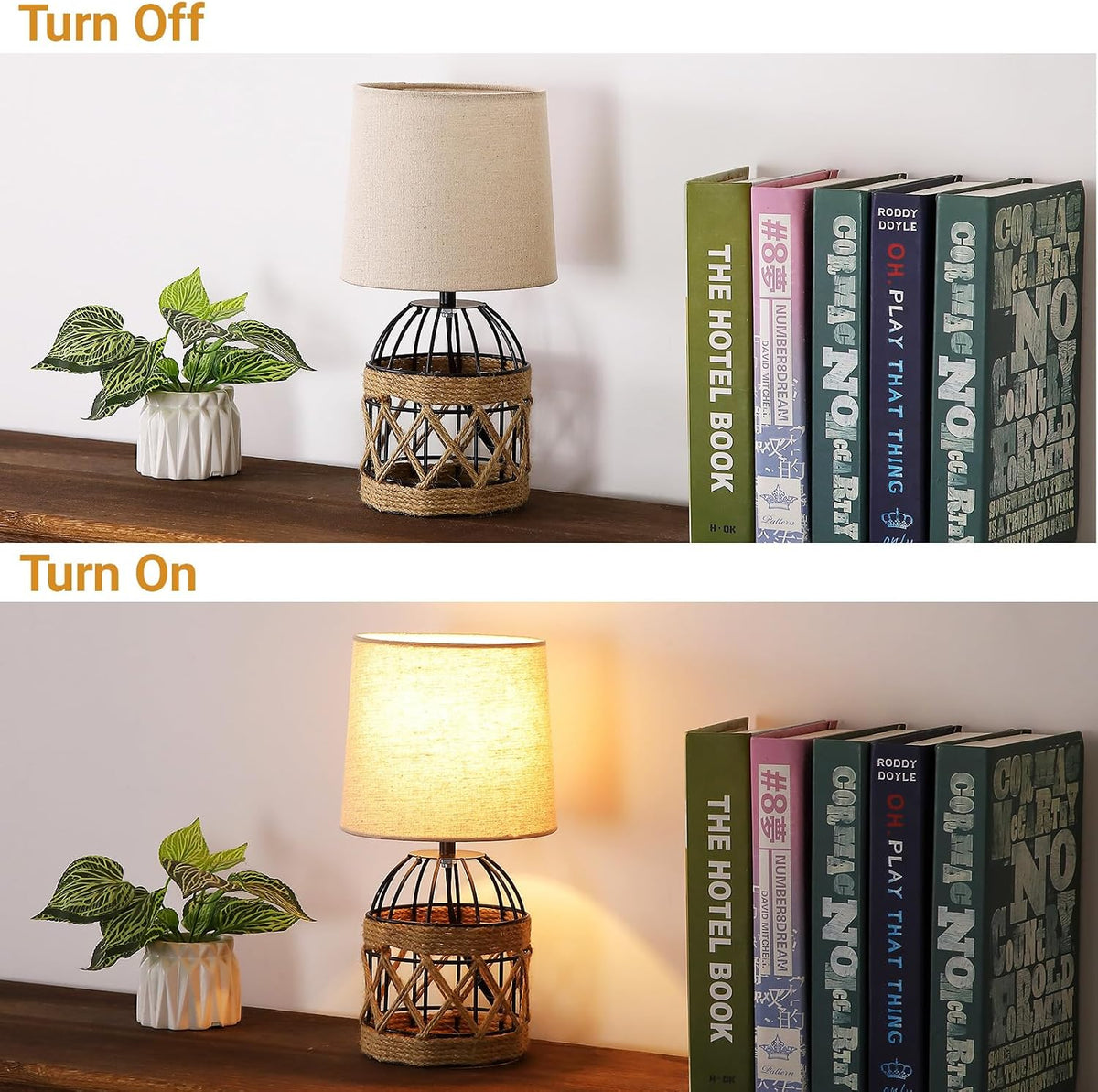 2 Pack Boho Rattan Table Lamps for Bedroom,Small Bedside Nightstand Lamp with...