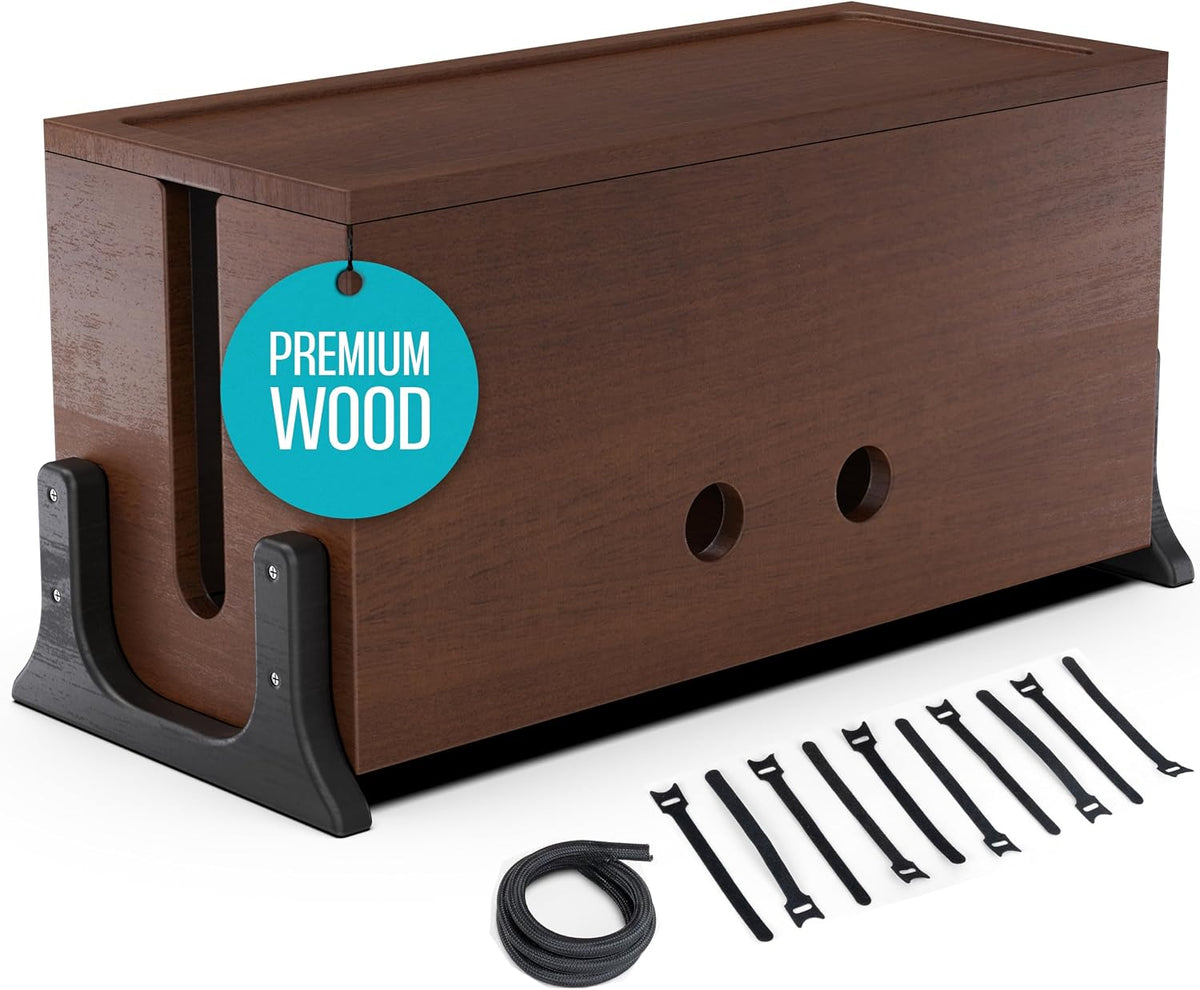 COREMINDED Extra Large Cable Management Box, Wood Cord Hider Box & Organi...