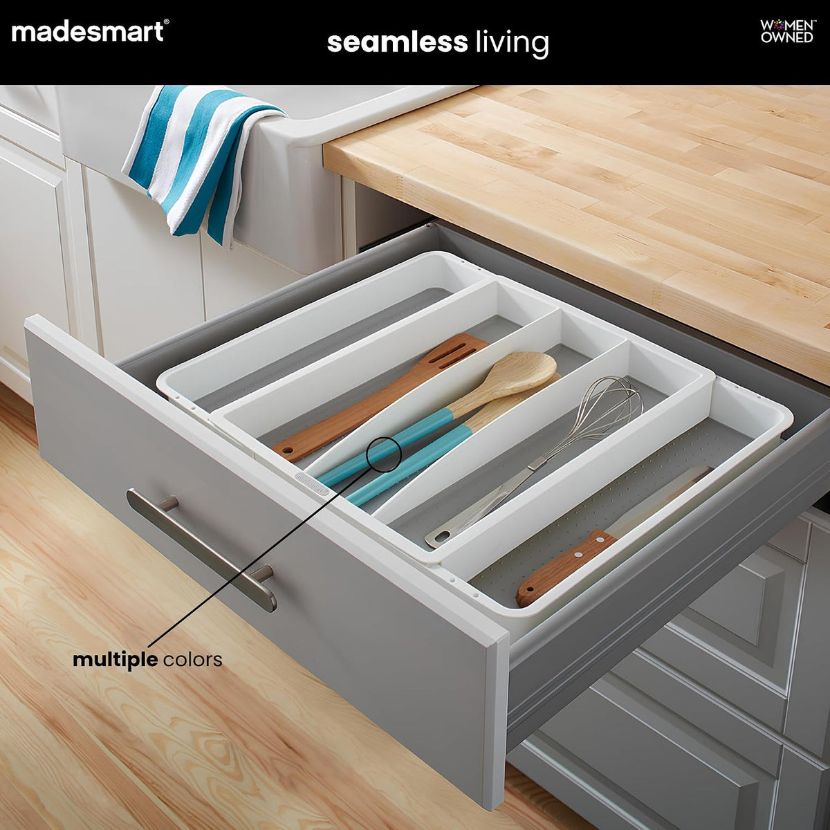madesmart Classic Expandable Compartment Utensil Tray, Granite