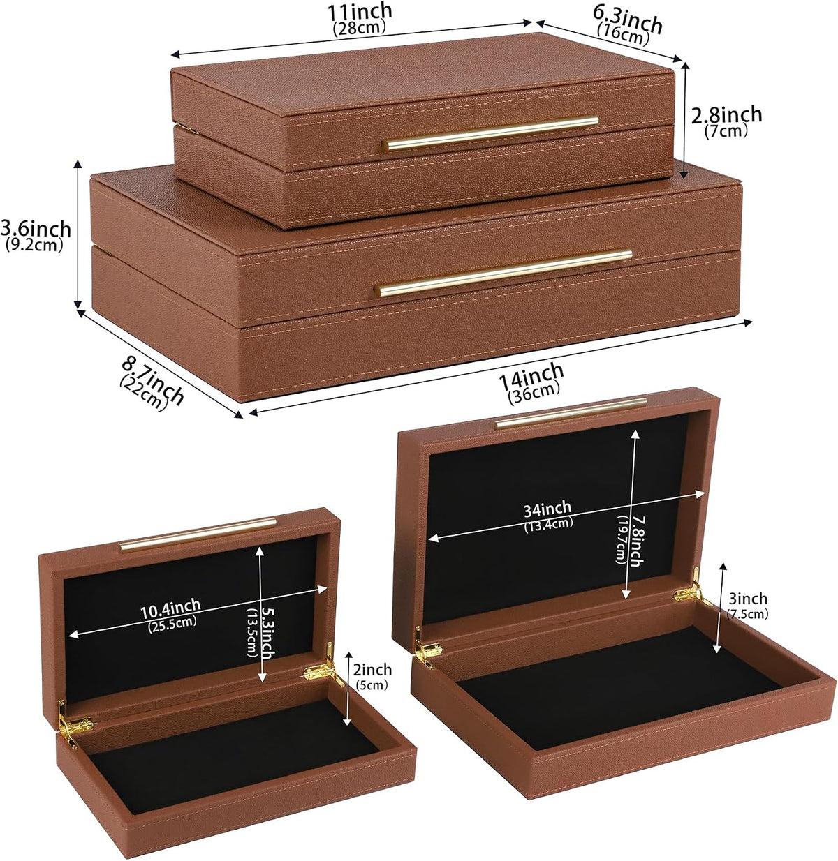 HofferRuffer Faux Leather Decorative Boxes Set of 2, Large Nesting Keepsake B...