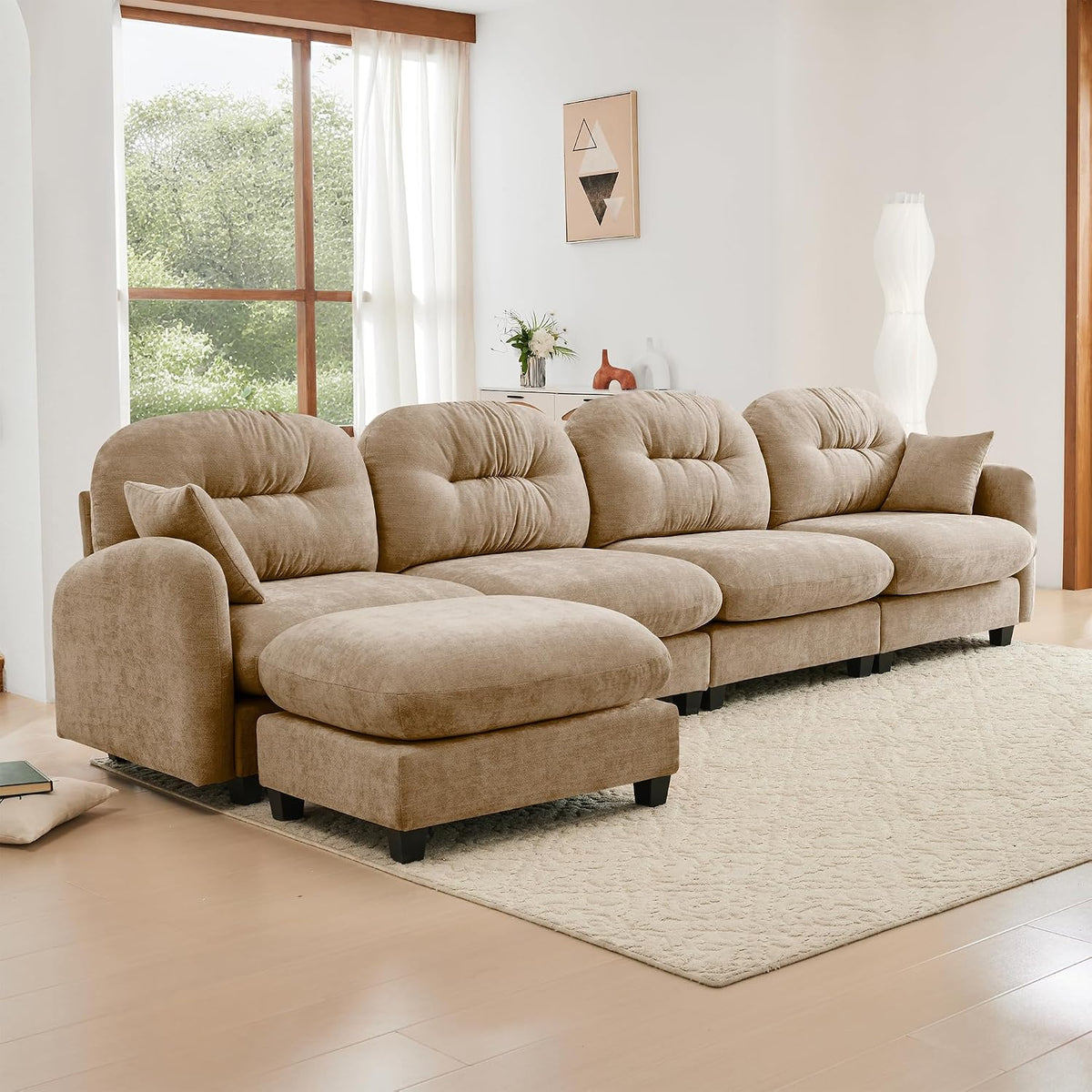 KEIKI 140" L-Shaped Oversized Chenille Modular Sectional Sofa with 1 Ott...