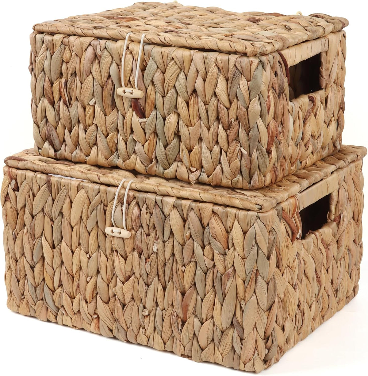 Moosky Wicker Shelf Baskets with Lid, Rectangular Storage Basket Bins with Ha...