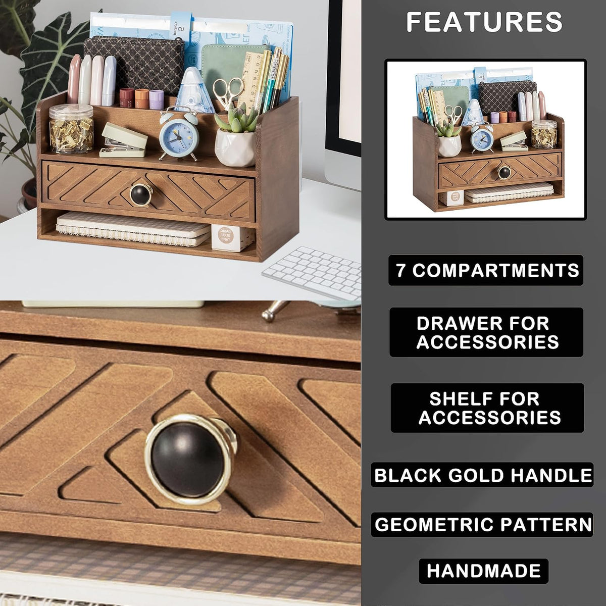 Desk Organizer with Drawer, Countertop Bill Mail Organizer and File Storage