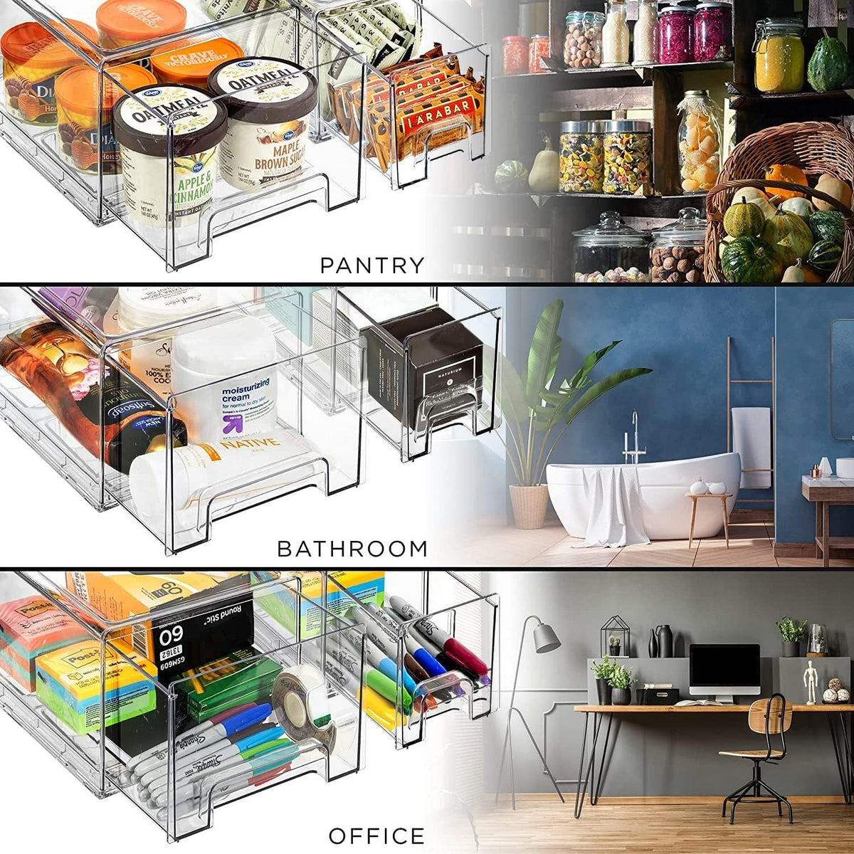Sorbus Clear Stackable Storage Drawers with Pull-Out Bins (Large, 2 Pack)