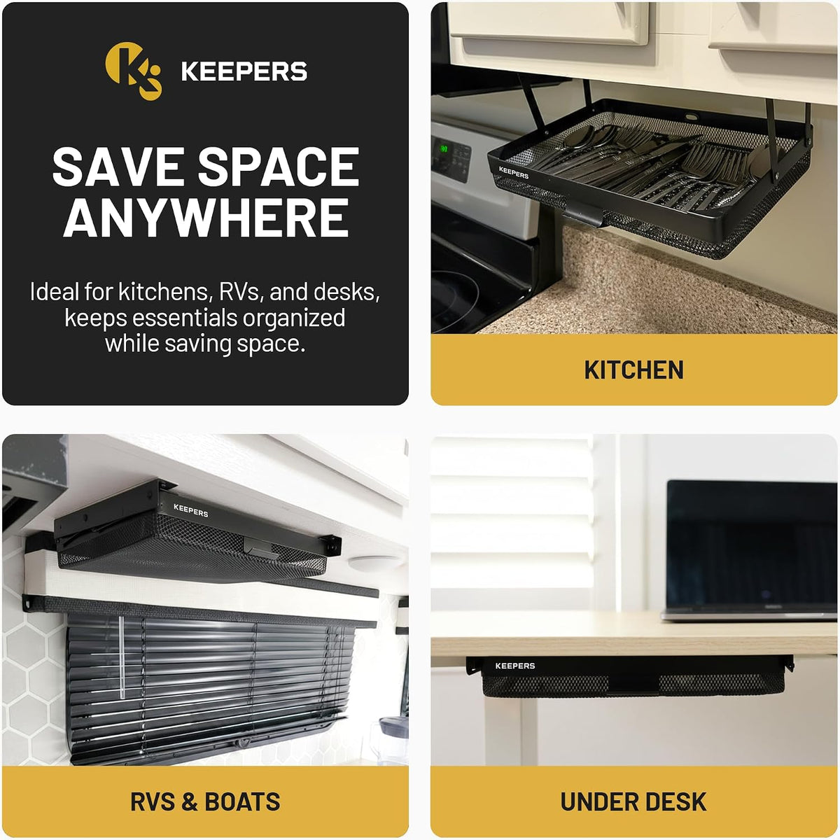 KEEPERS Anything Keeper — Compact 11x10in Under-Cabinet Slide-Out Drawer, Hid...