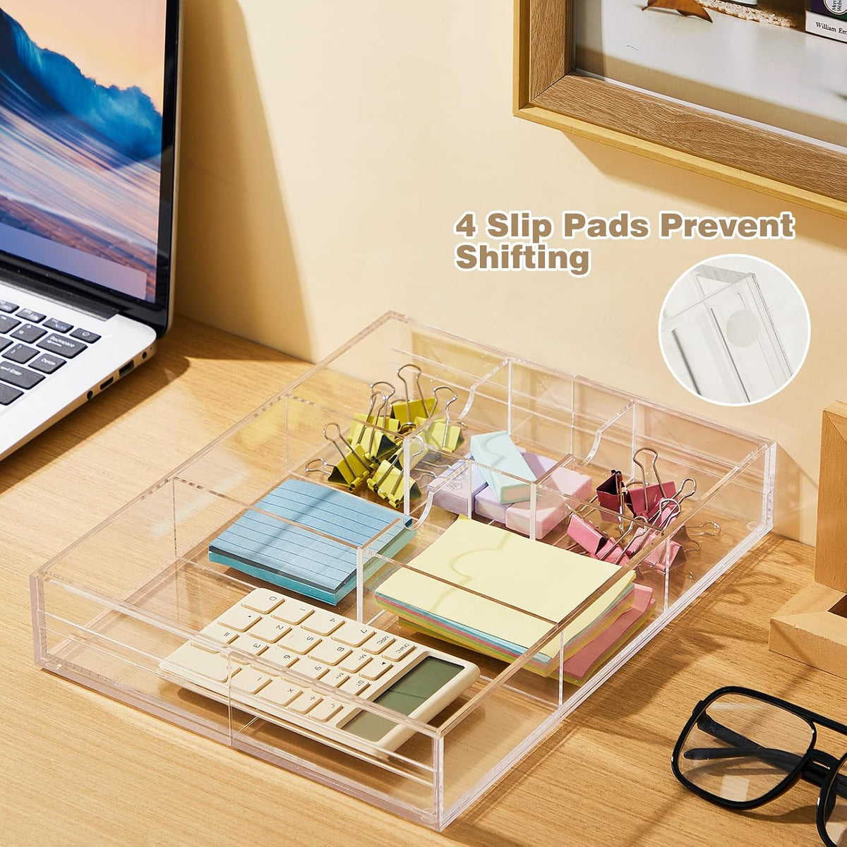 Briwooody 2 Pcs Acrylic Drawer Organizer, 12 x 18 x 2.1'', 8 Compartm...