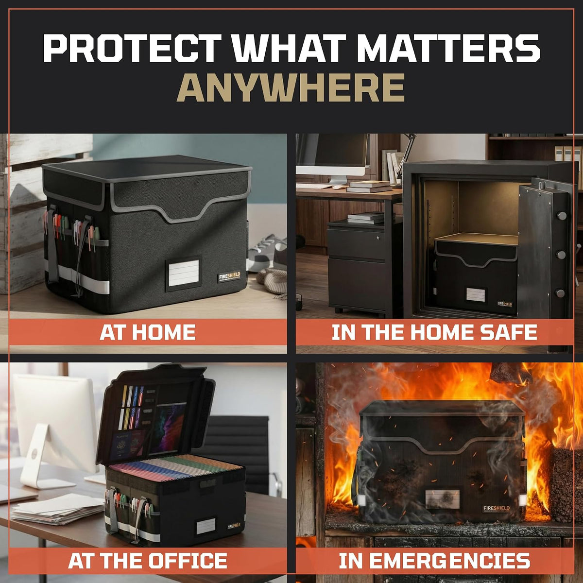 FIRESHIELD PRO 5200°F Fireproof Document Box with Lock – Portable Water Resis...