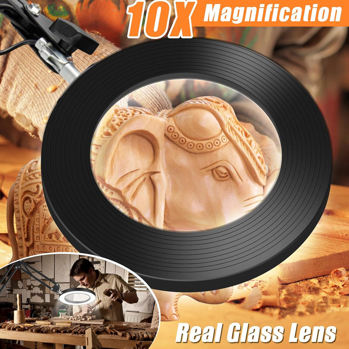 10X Magnifying Glass with Light and Stand, Dimmer Adjustable Swing Arm 2-in-1...