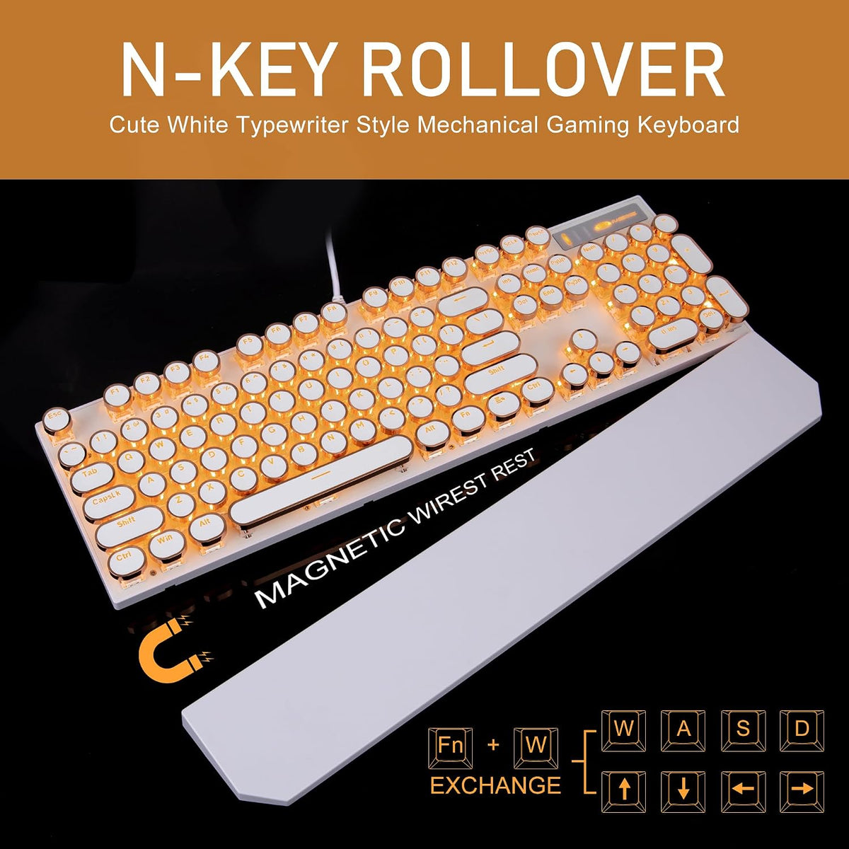 Camiysn Typewriter Style Mechanical Keyboard, Retro Punk Gaming Keyboard with...