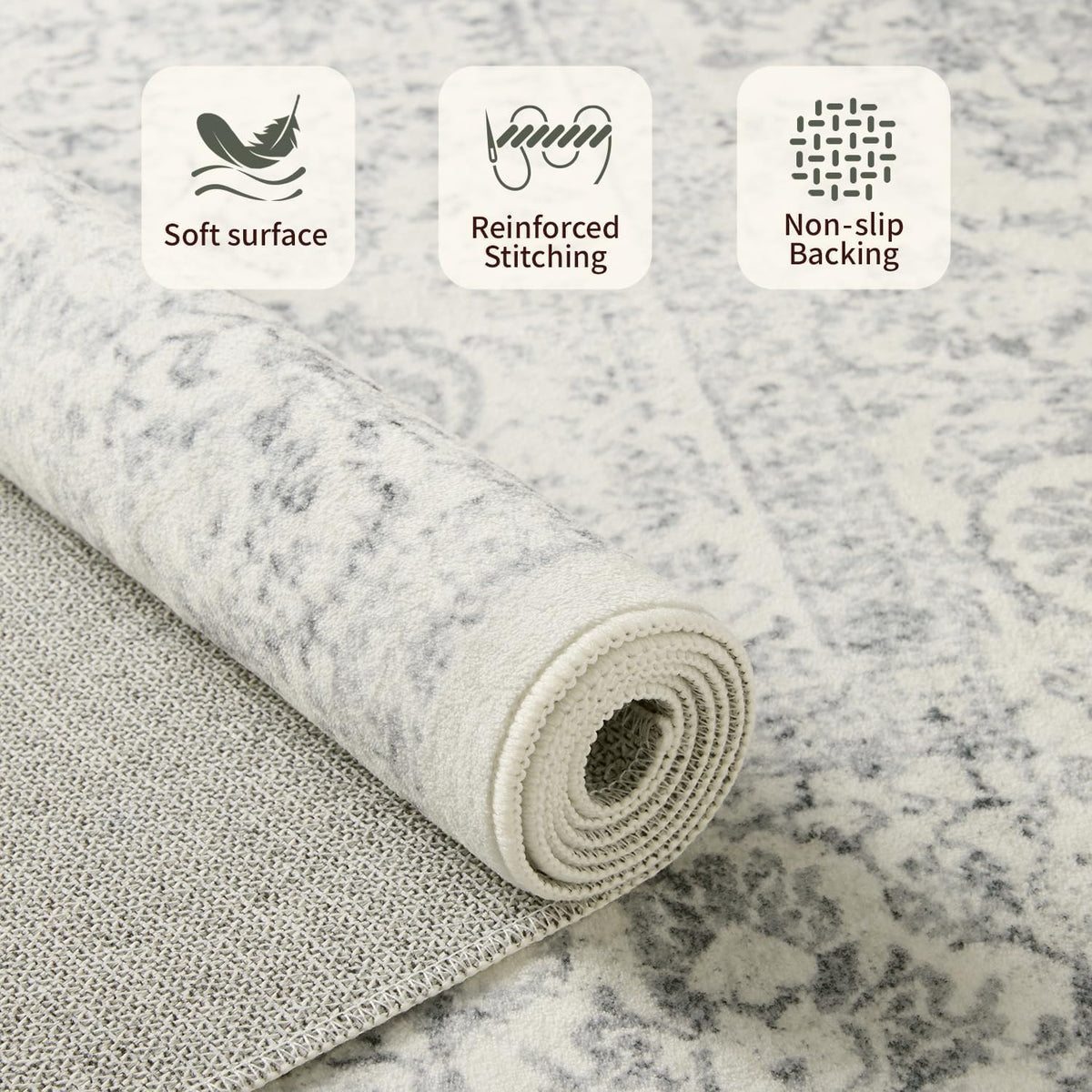 Rugxara Grey 5X7 Washable Area Rug for Living Room