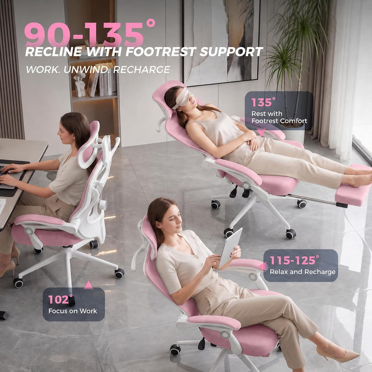 CYKOV Ergonomic Office Chair with Footrest, Reclining Mesh Back, 350 Lbs