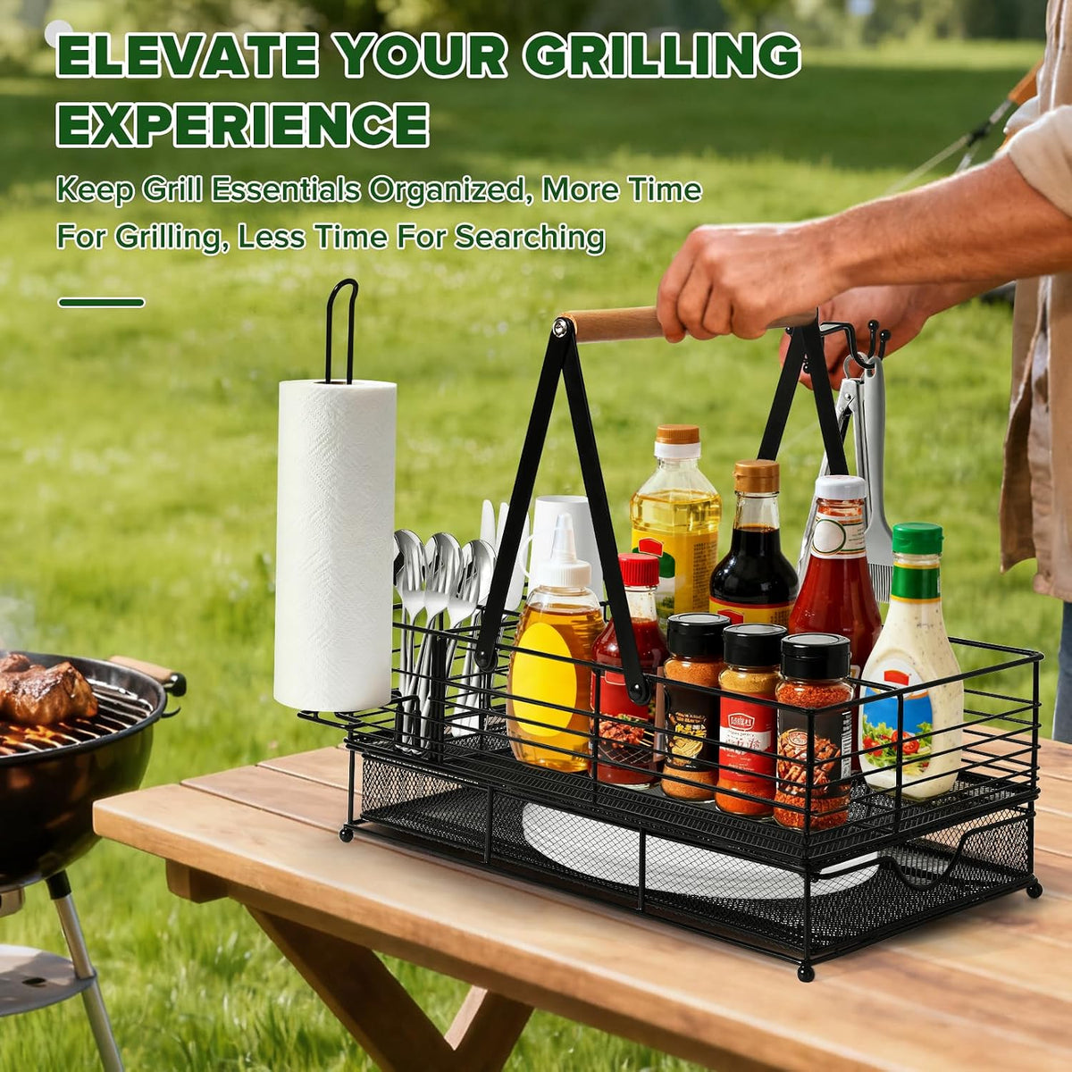 Grill Caddy, BBQ Caddy with Paper Towel Holder, Griddle Organizer, Plate and ...
