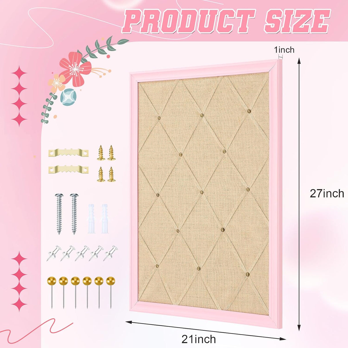 DoubleFill Pink Bulletin Board 21"×27" Linen Fabric Decorative Boar...