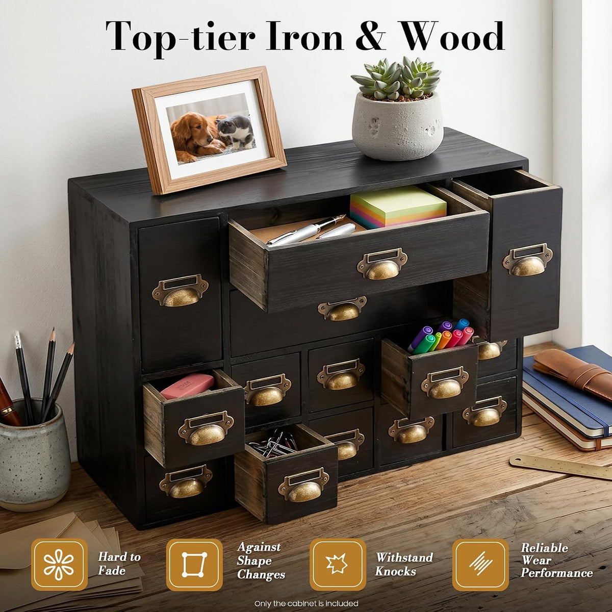 14-Drawer Apothecary Cabinet, Card Catalog Cabinet for Desktop Organizer