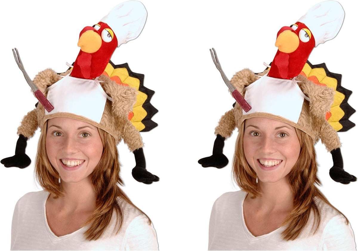 Beistle Unisex Plush Chef Turkey Hats, 2 Pieces – Thanksgiving Dinner Party S...