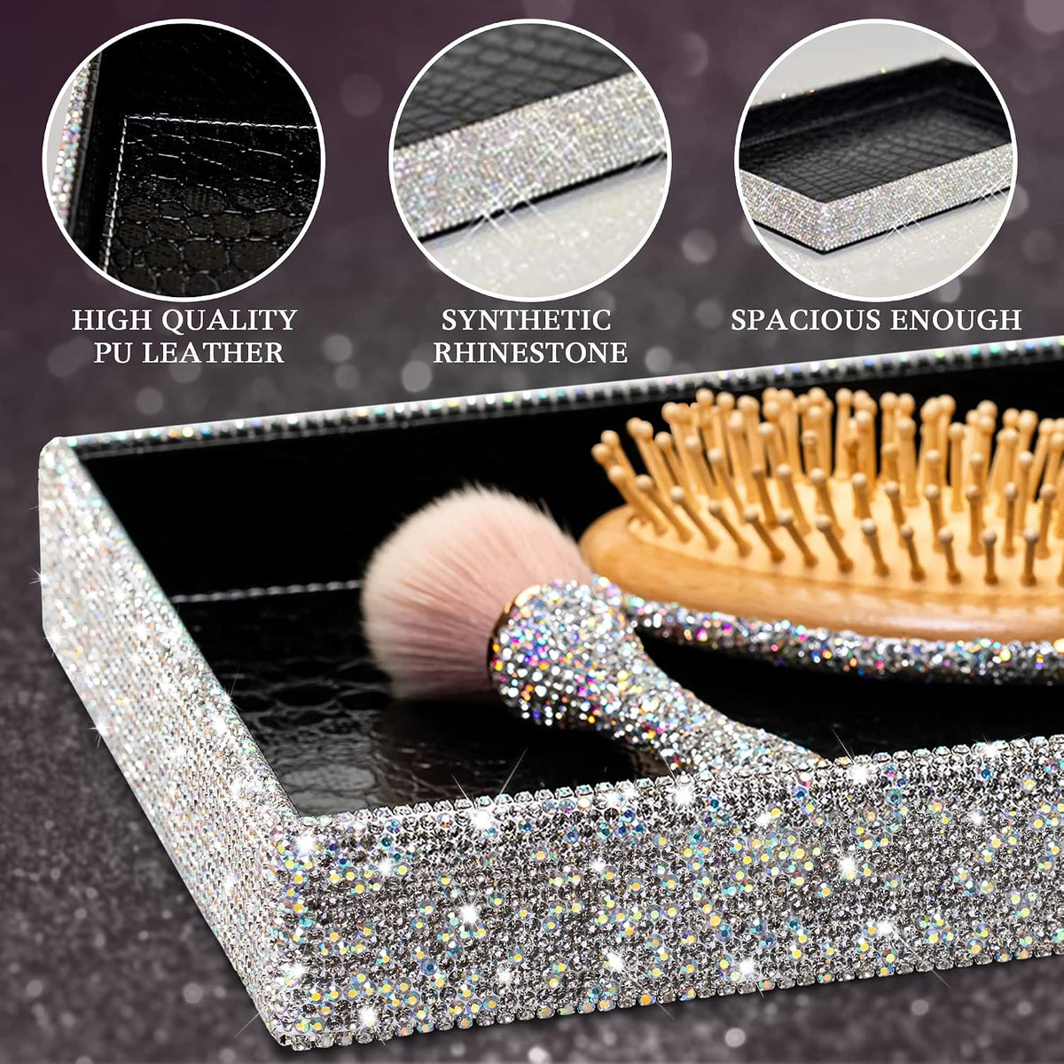 TISHAA Bling Decorative Tray Holder – Makeup Cosmetic Jewelry Ring Key Displa...