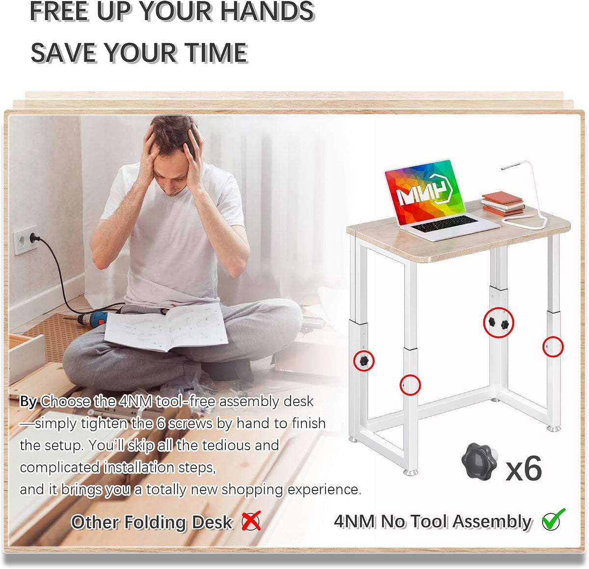 4NM No Tool Assembly 27.5" Small Desk, Folding Portable Desk with Wheels...