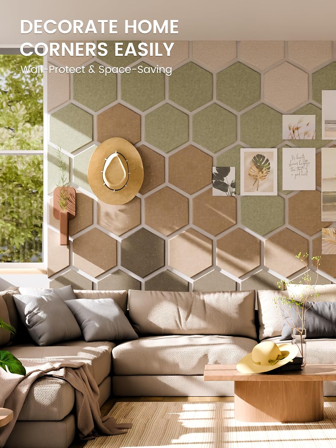 Fluxynara 15-Pack Hexagon Felt Bulletin Board Tiles, Linen Dusk