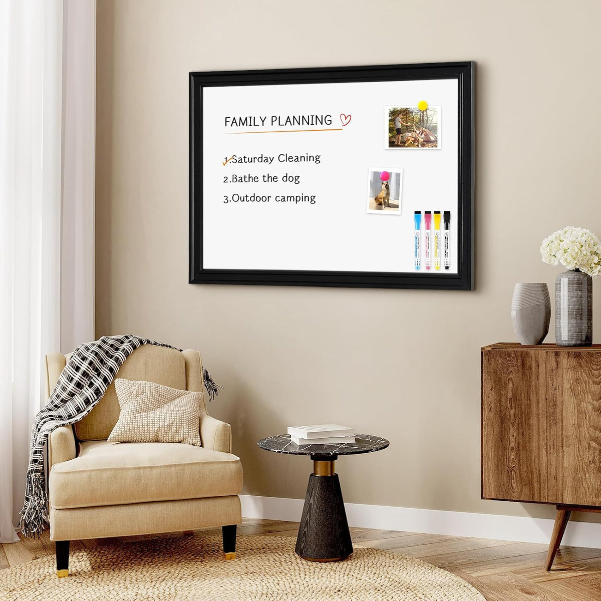 4 THOUGHT Large Dry Erase Board, 48" x 36" Magnetic Whiteboard, Black