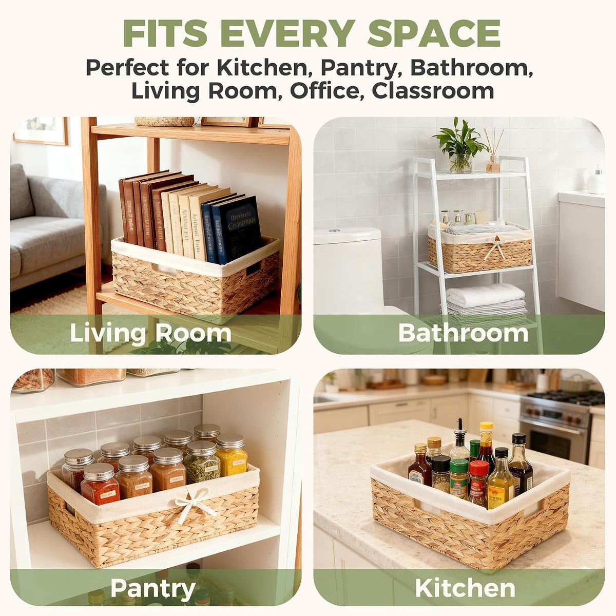 Wicker Shelf Storage Baskets for Organizing - Natural Water Hyacinth Woven Ba...