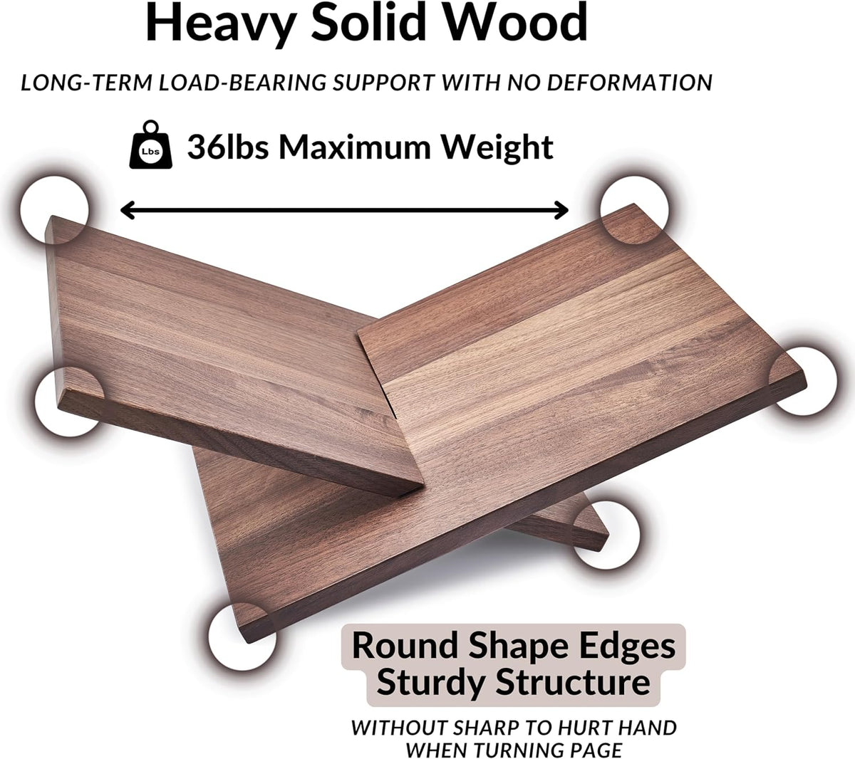 Honygebia Solid Walnut Wood Book Stand, Cross Frame Open Display Holder