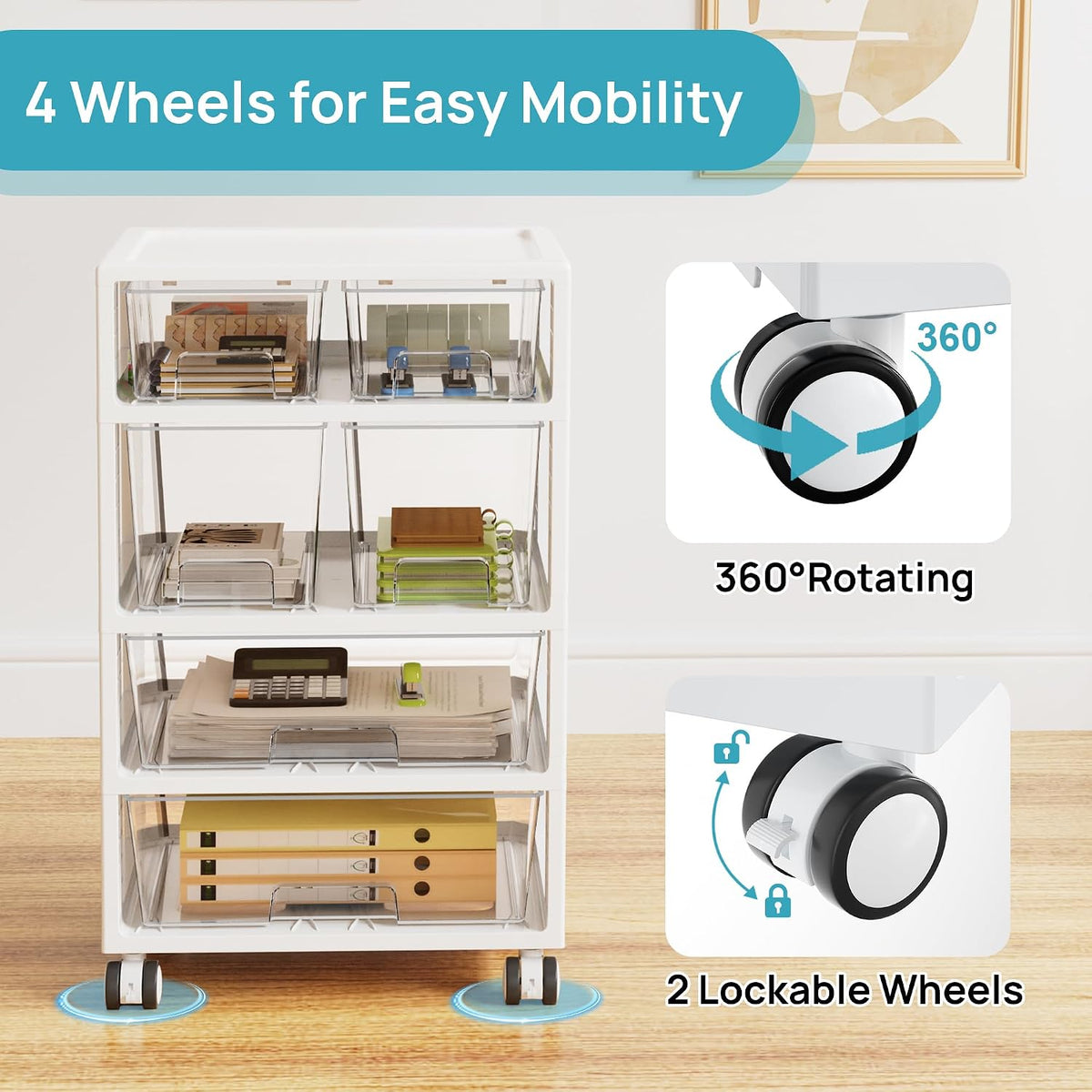 Vtopmart Drawer Storage Organizer,4 Tier 6 Drawers with Wheels