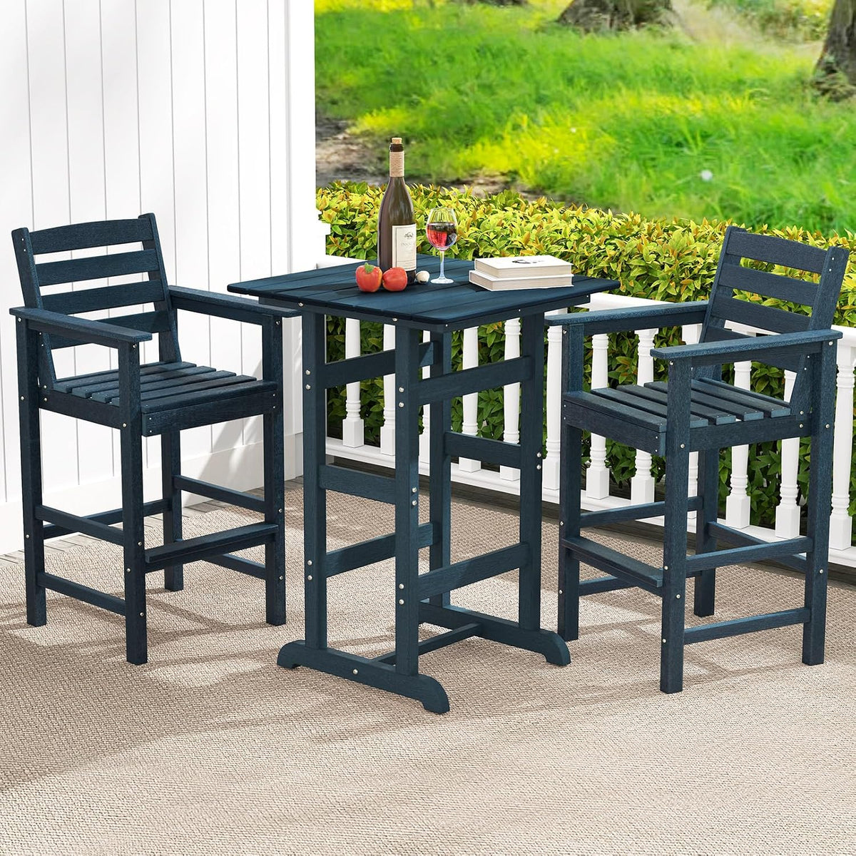 GIANTEX 29” Bar Stools Set of 2, HDPE Barstools w/Back, Armrests & Footre...