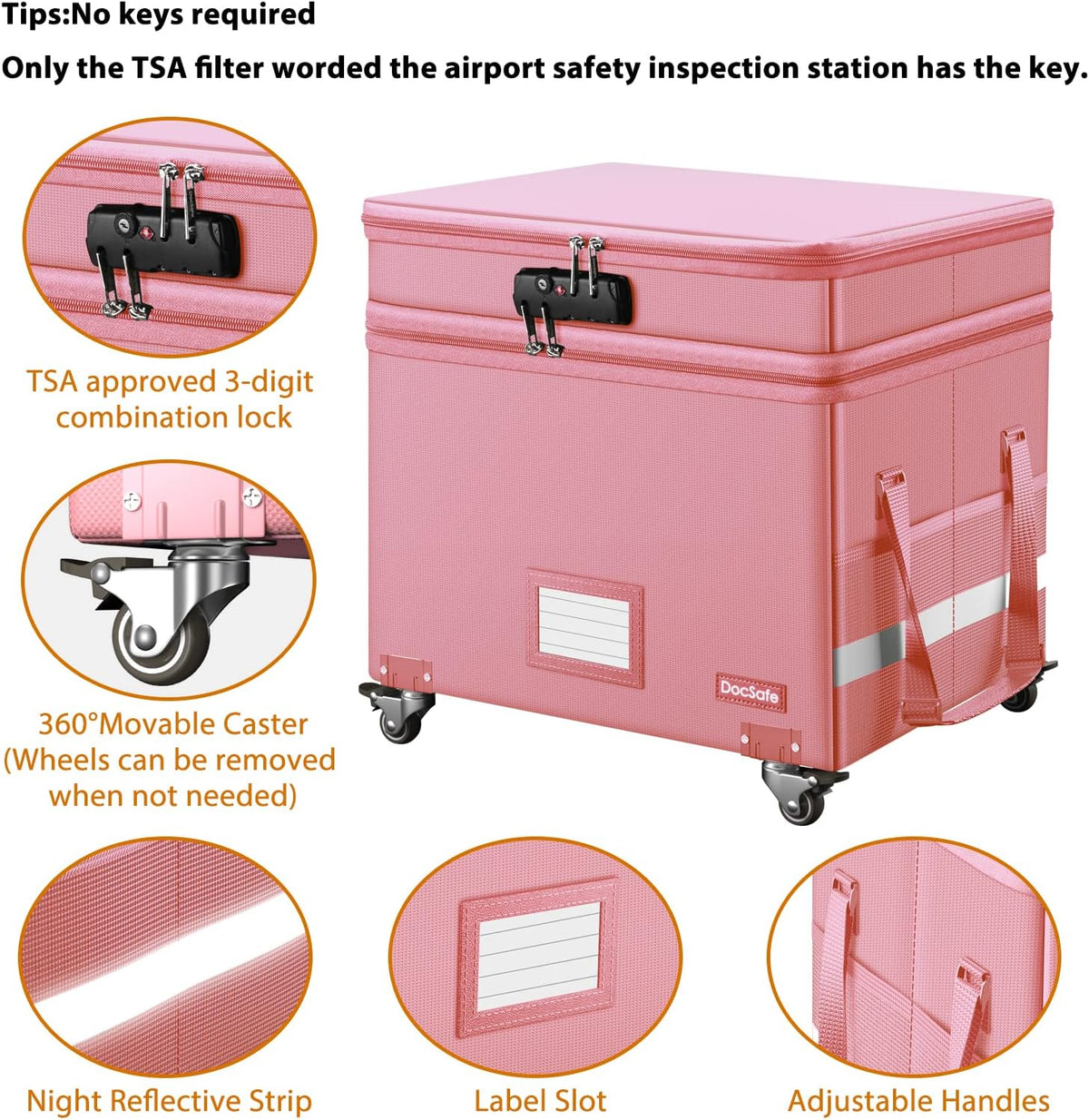 DocSafe File Box with Lock,2-Layer Fireproof Document Box with Wheels,Collaps...