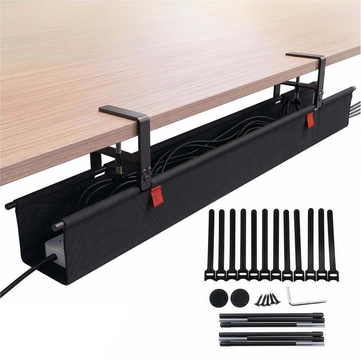 Under Desk Cable Management Tray 48" — No Drill Clamp-On Cord Organizer ...