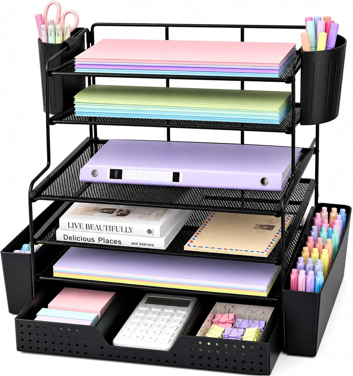 OPNICE Desk Organizer, 6-Tier Desktop File Organizer with Drawer and Pen Hold...