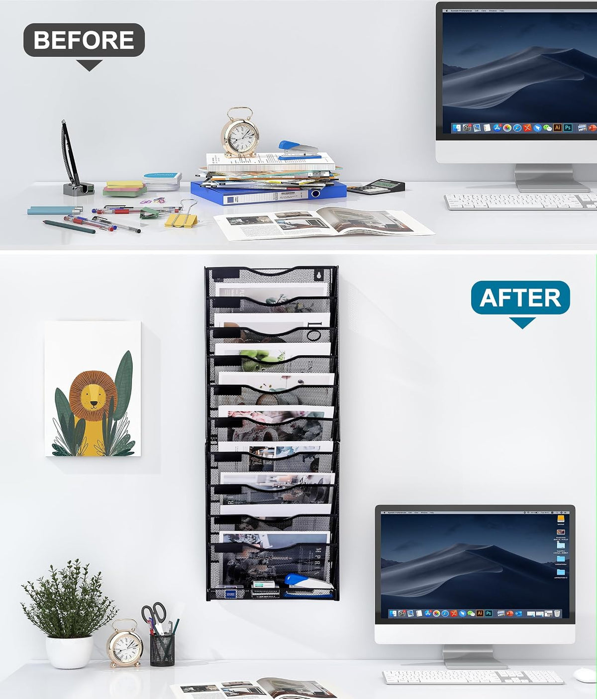 10 Tier Hanging Wall File Organizer Magazine Mail Holder Paper Tray