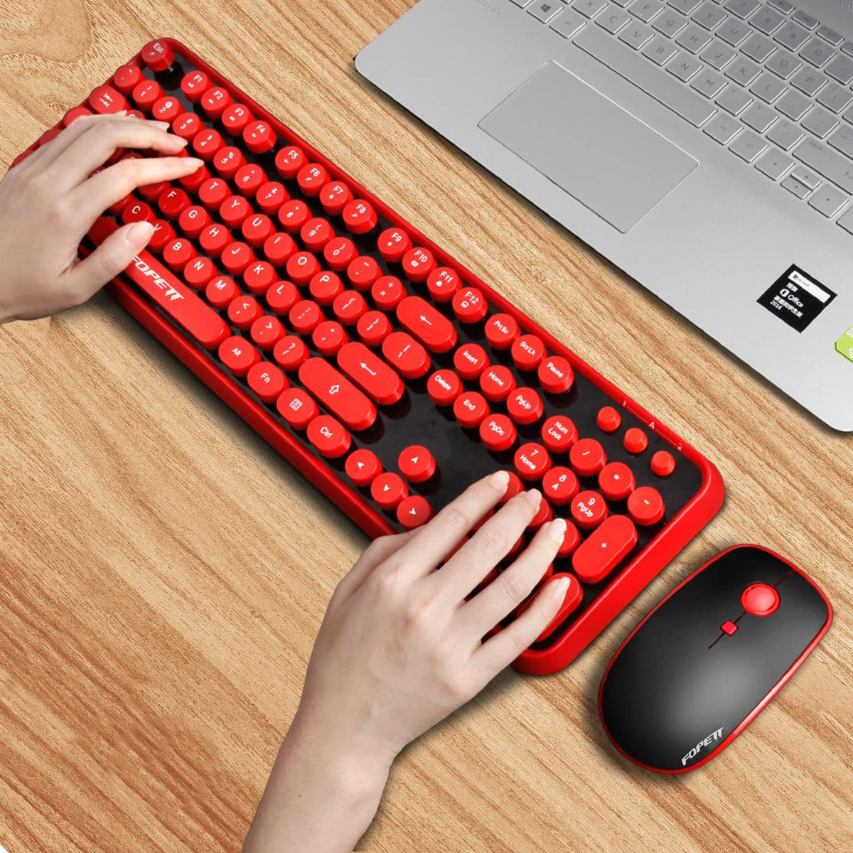 FOPETT Wireless Keyboard and Mouse Combo, 104 Keys Full-Sized 2.4 GHz Round K...
